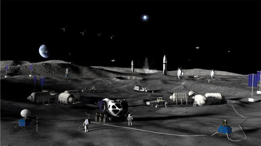 Concepto artístico de la Fase 3 de la Base Lunar de la NASA