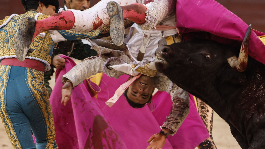 Instante del percance sufrido por Cristian Pérez en Las Ventas