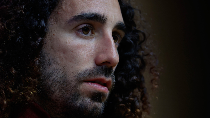 Marc Cucurella, lateral de la selección española, en rueda de prensa
