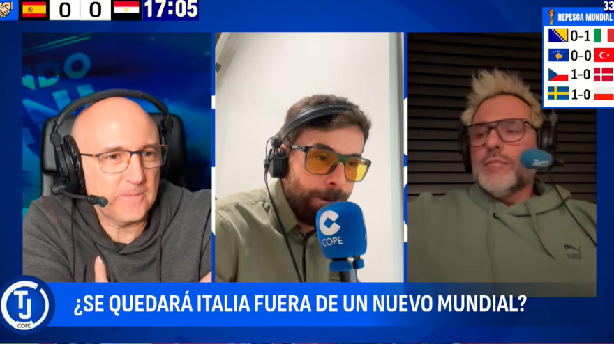 Maldini, Rubén Martín y Santi Cañizares, durante la retransmisión en Tiempo de Juego del España-Egipto