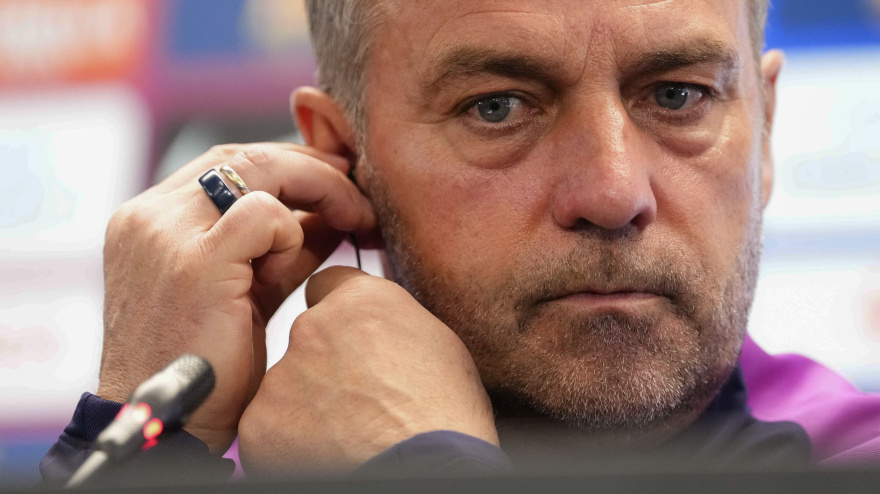 Hansi Flick, durante la rueda de prensa previa a la visita al Metropolitano de este sábado.