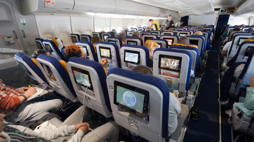 G1WDJ2 Interior of an airplane on an intercontinental flight to America