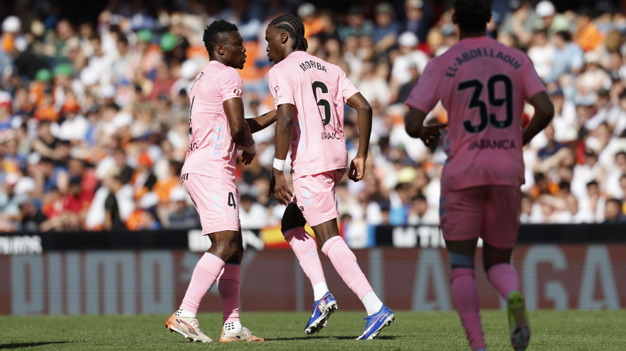 Moriba celebra su gol en el Valencia-Celta