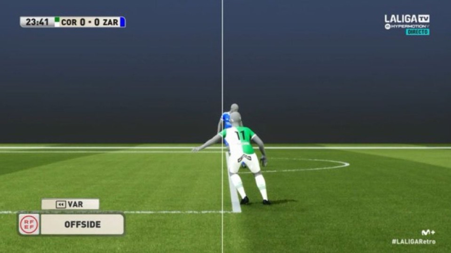 Imagen del primer gol anulado al Córdoba ante el Zaragoza