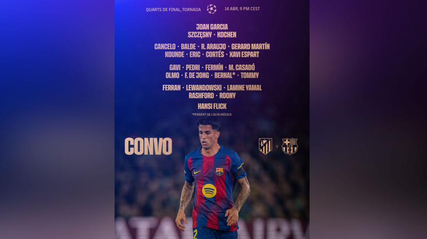 Convocatoria del Barcelona para visitar al Atlético