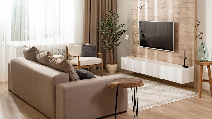 Concepto moderno de minimalismo y comodidad en la sala de estar.