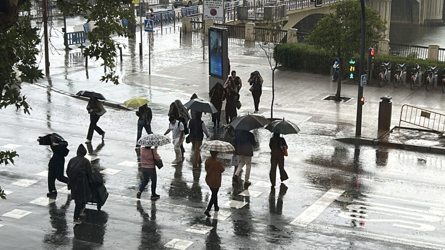 Aguacero que ha sorprendido este sábado a los vecinos de Sevilla