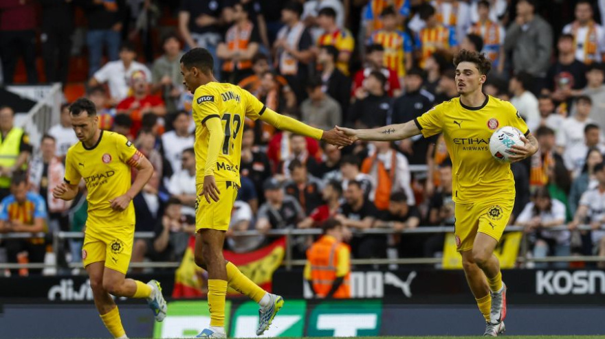 Joel Roca celebrando el gol contra el Valencia