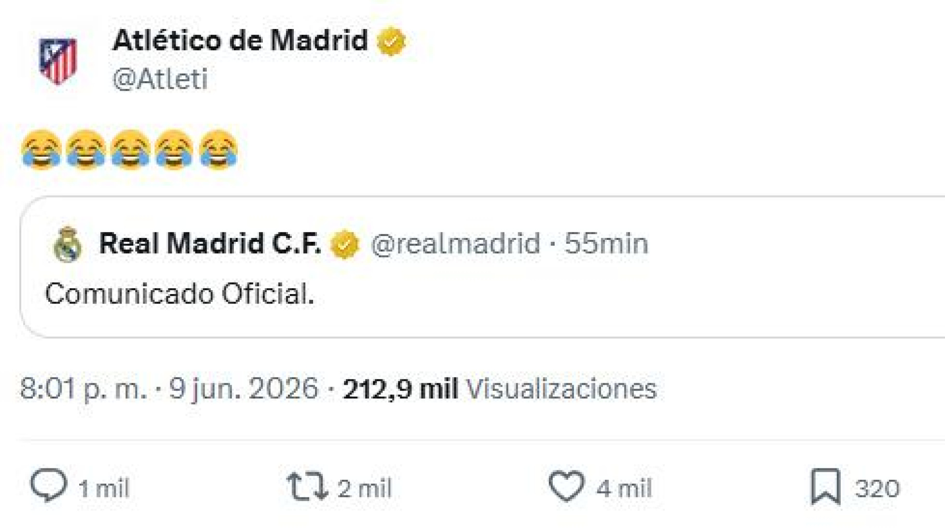 El Atlético se ríe de la oferta del Real Madrid po