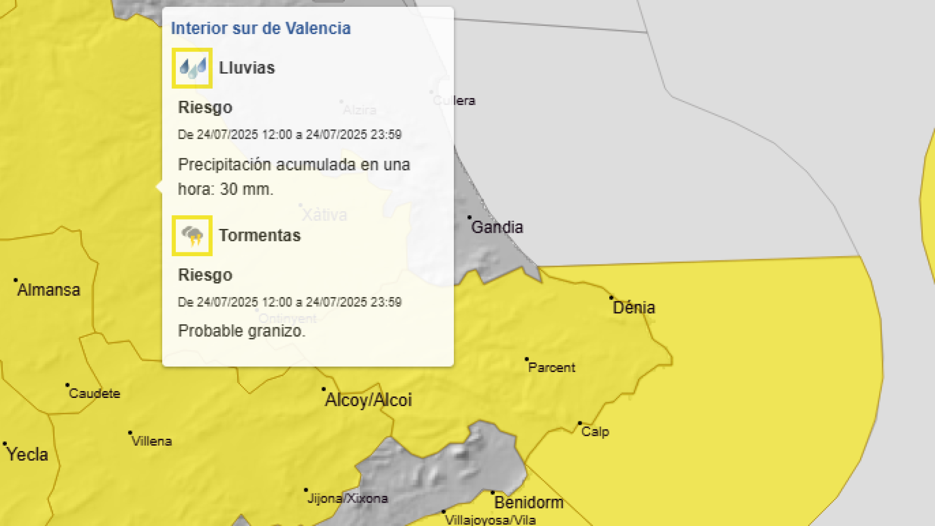 La Marina Alta se prepara para la llegada de una nueva DANA con alerta amarilla por lluvias y viento