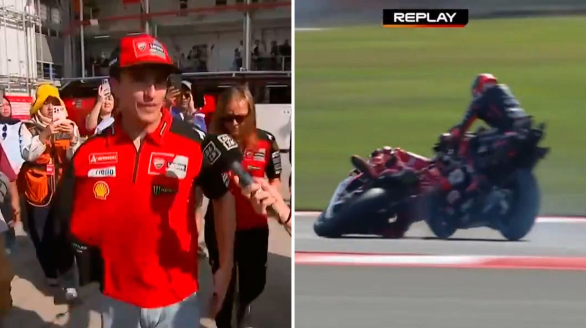 Bezzecchi se lleva por delante a Márquez y le causa una lesión en el hombro: "Ha salido barato"