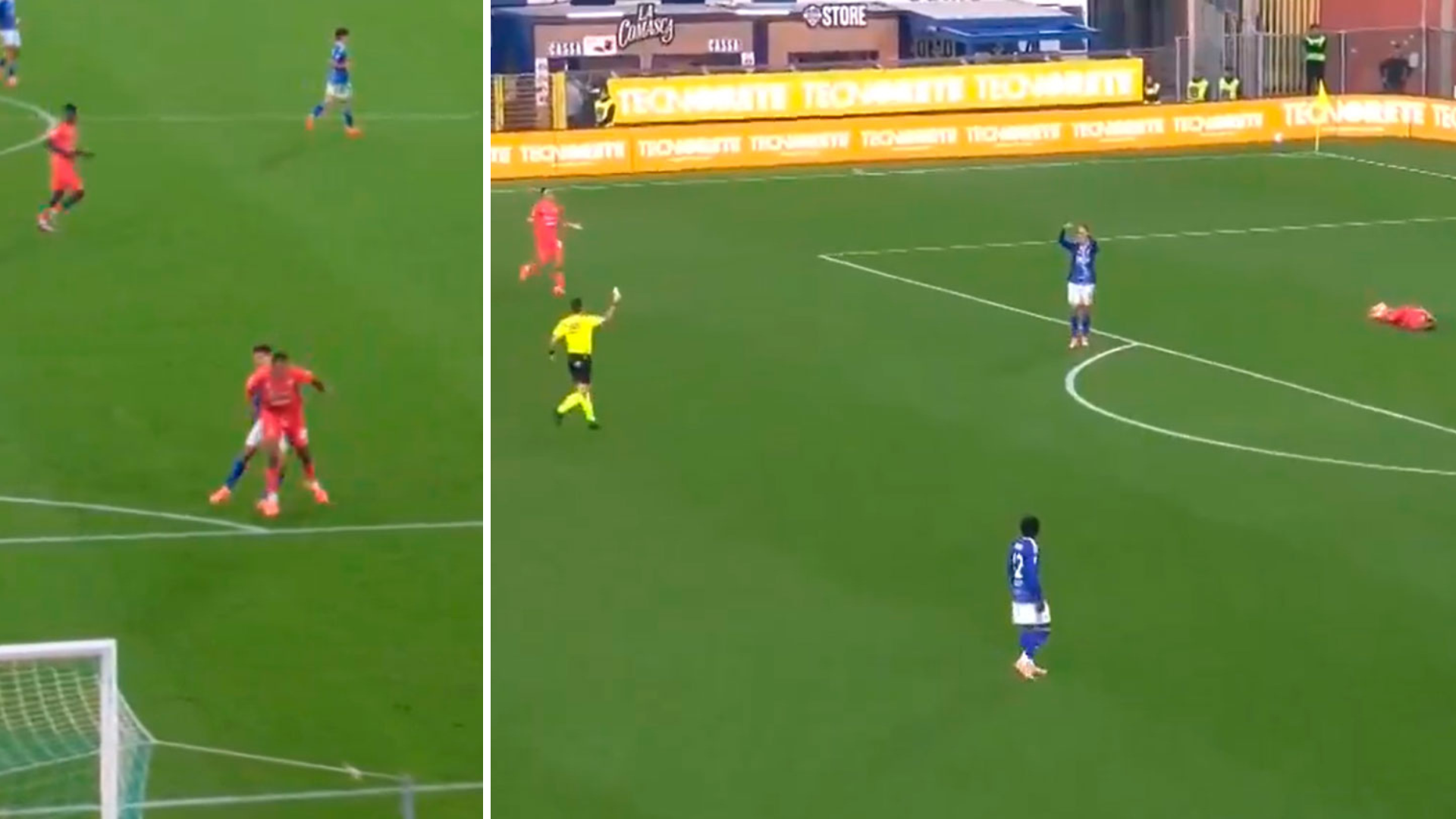 Morata pide ser cambiado para no ser expulsado después de haber visto la amarilla por un empujón sobre Yerry Mina