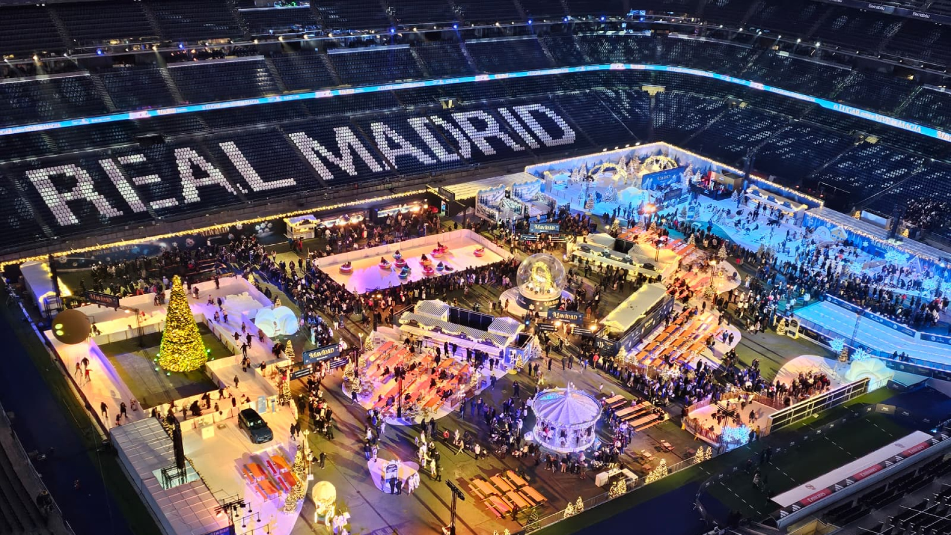 El estadio del Real Madrid convertido en la bola de nieve más grande del mundo: así ha transformado MAVIDAD Bernabéu un campo de fútbol en un encantador paisaje navideño