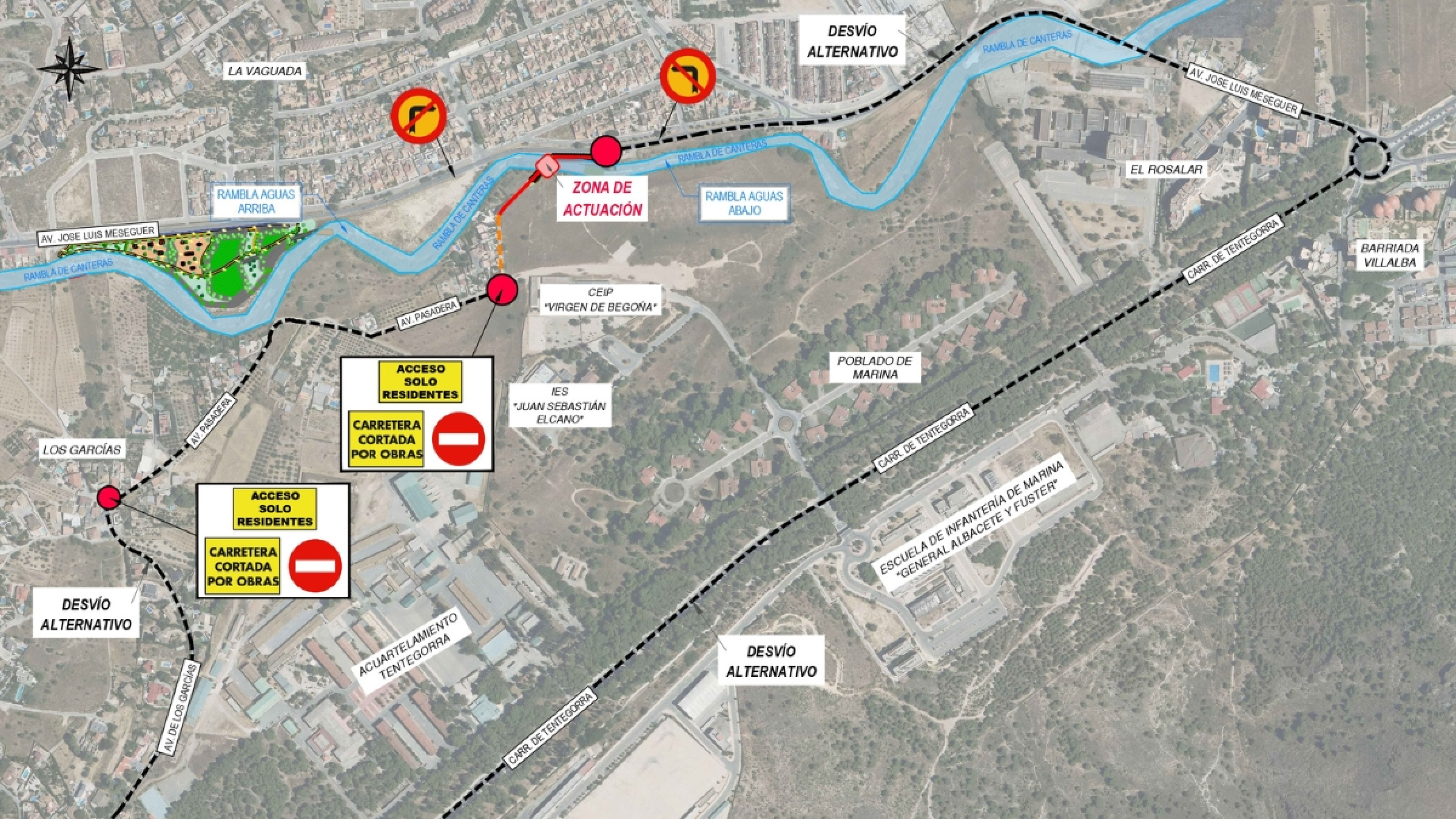 Cortada al tráfico hasta agosto la avenida Pasadera de Canteras por unas obras en la rambla