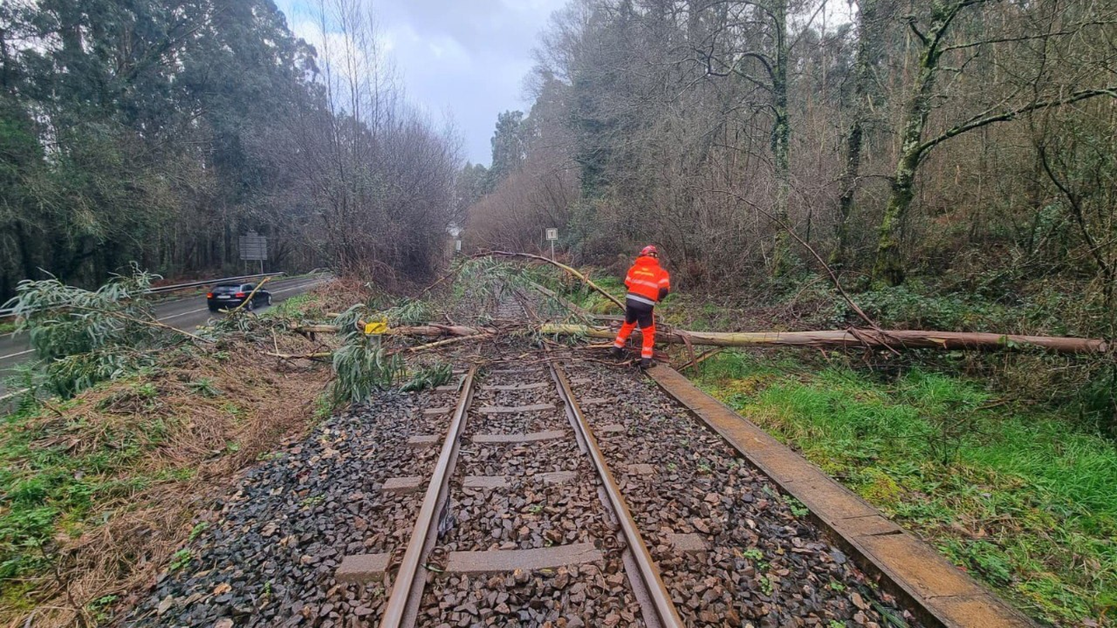El temporal de viento causa numerosos daños materiales en Ferrolterra y obliga a suspender el servicio ferroviario