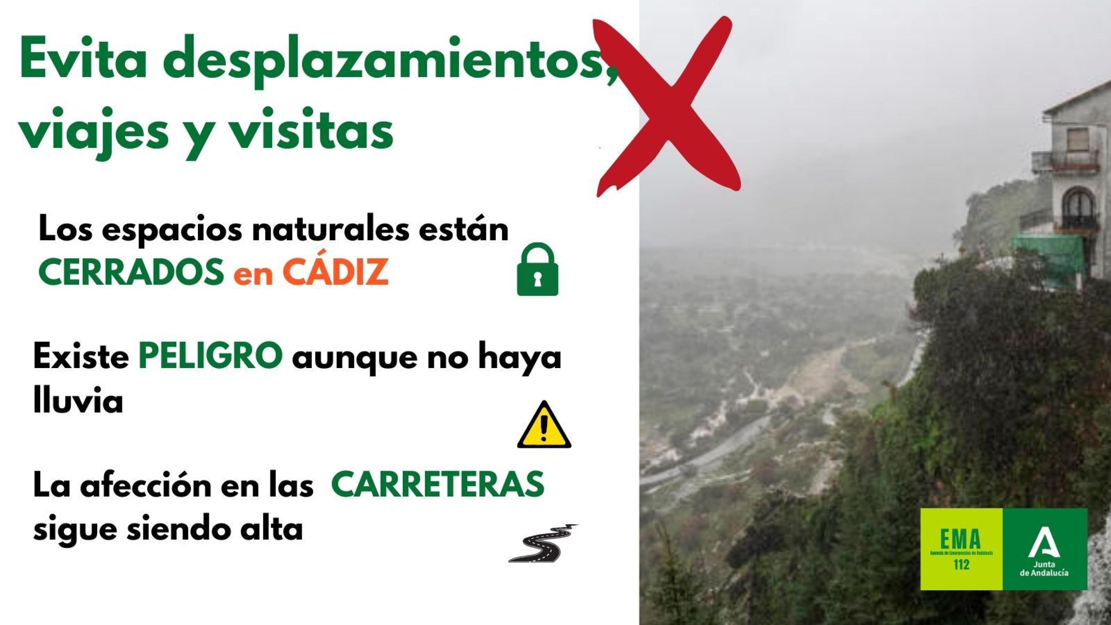 La Junta pide no visitar los parques naturales de Cádiz y avisa de los peligros tras el temporal