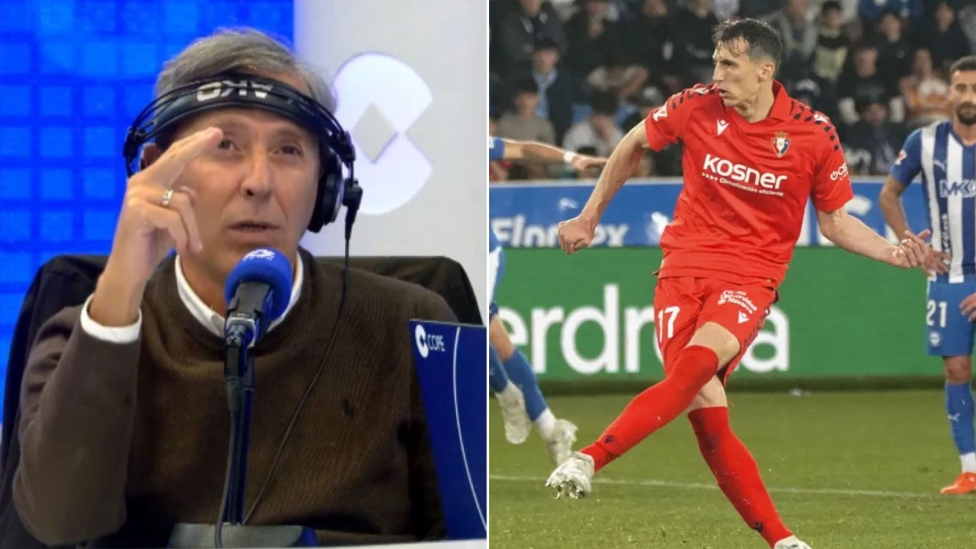 Paco González lo vaticina en directo en Tiempo de Juego y a la siguiente jugada marca Budimir para Osasuna: 