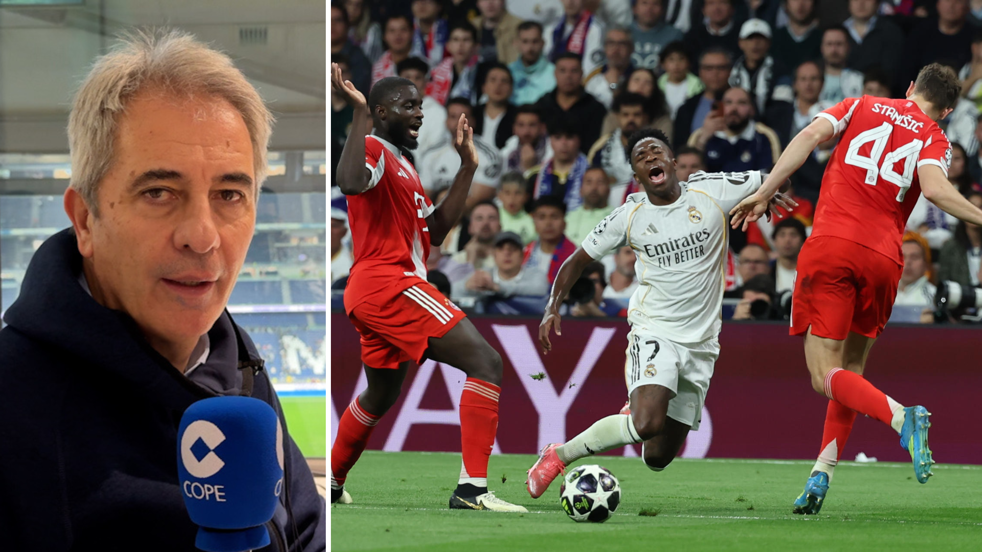 Manolo Lama, sobre el posible penalti de Upamecano a Vinicius en el Real Madrid - Bayern de Múnich: "Cuando tú arrastras los pies..."