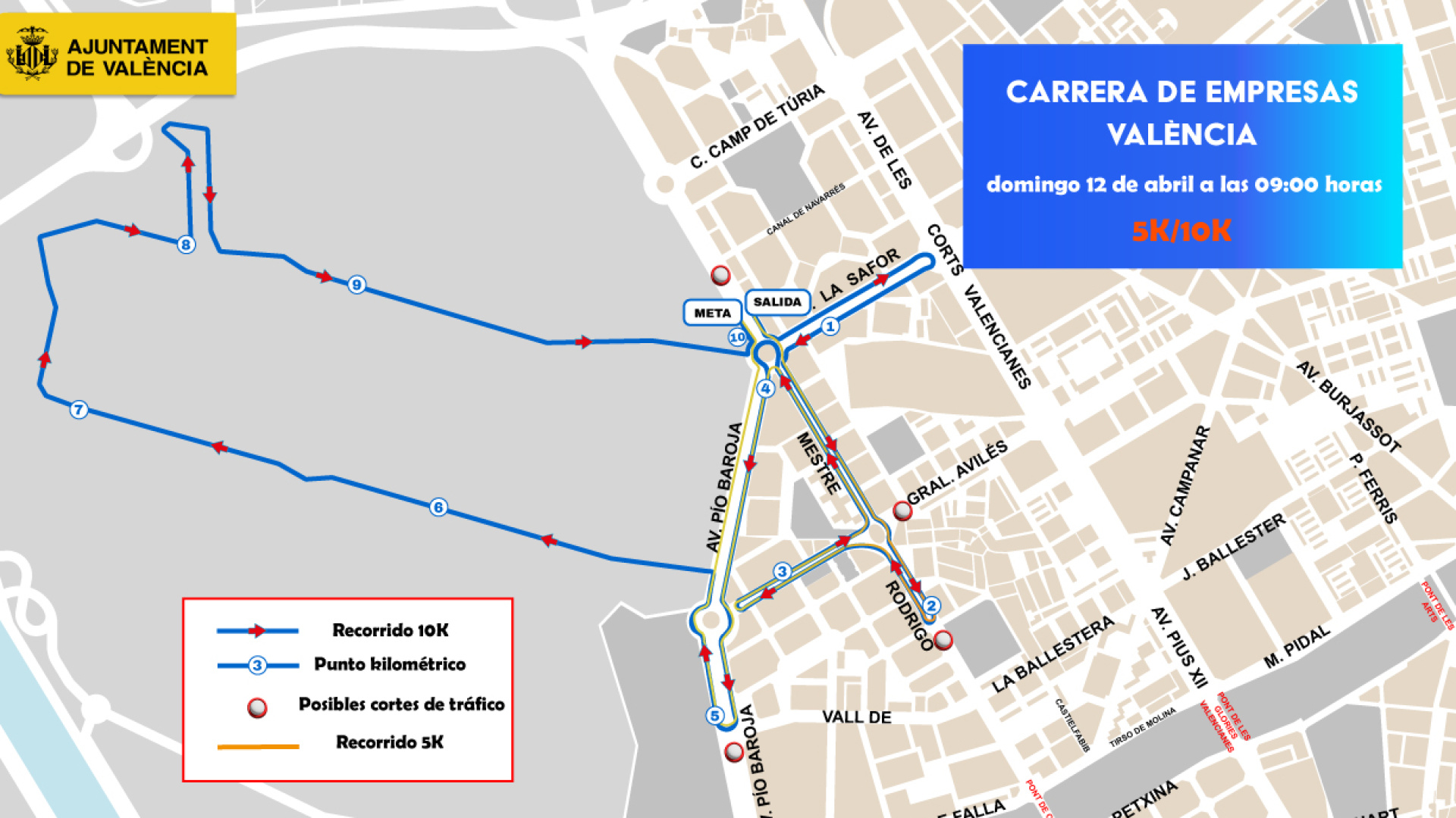 Consulta los cortes de calles con motivo de la Carrera de Empresas València