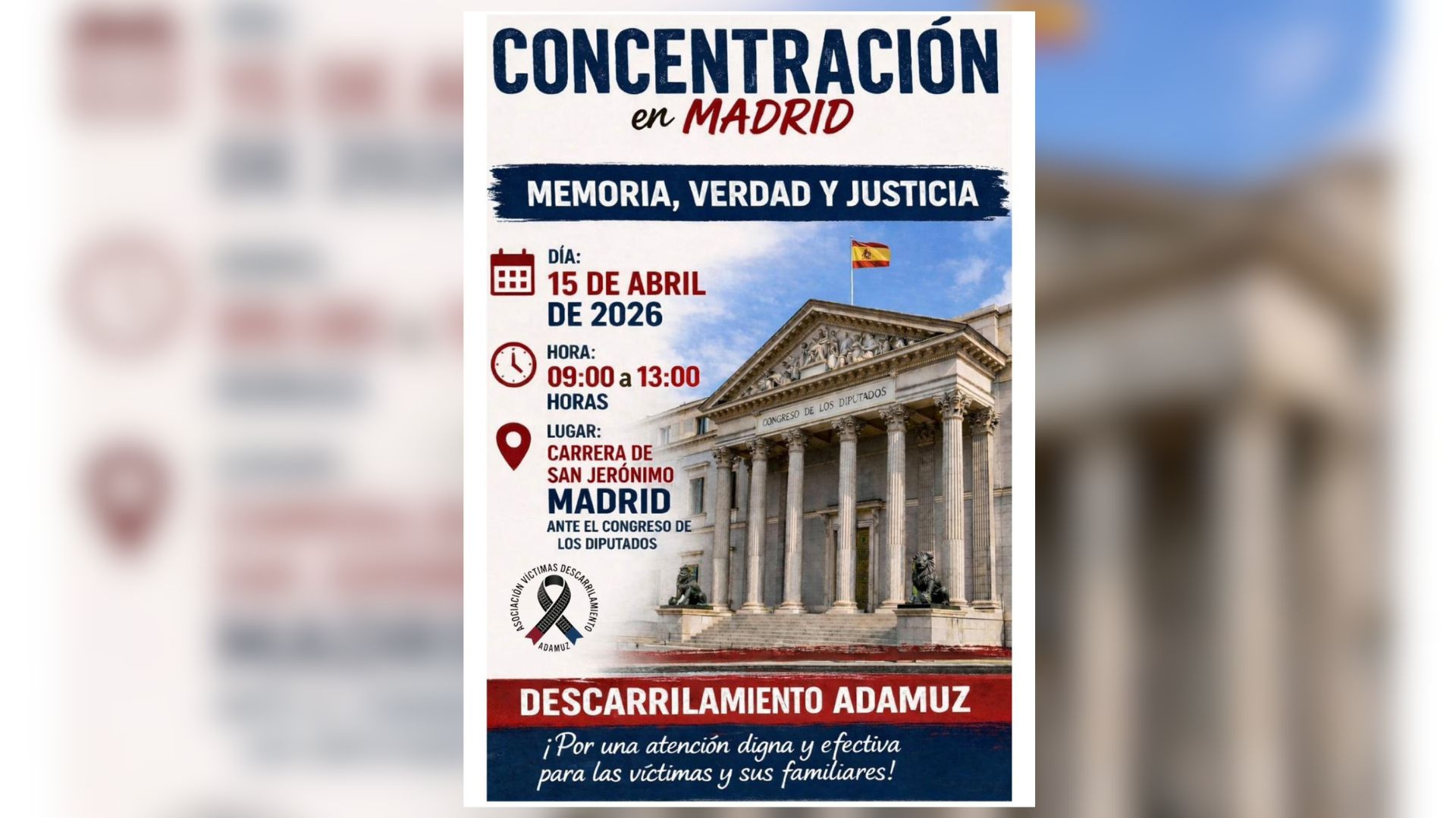 Las víctimas del accidente de Adamuz llevan su protesta al Congreso para exigir justicia y seguridad
