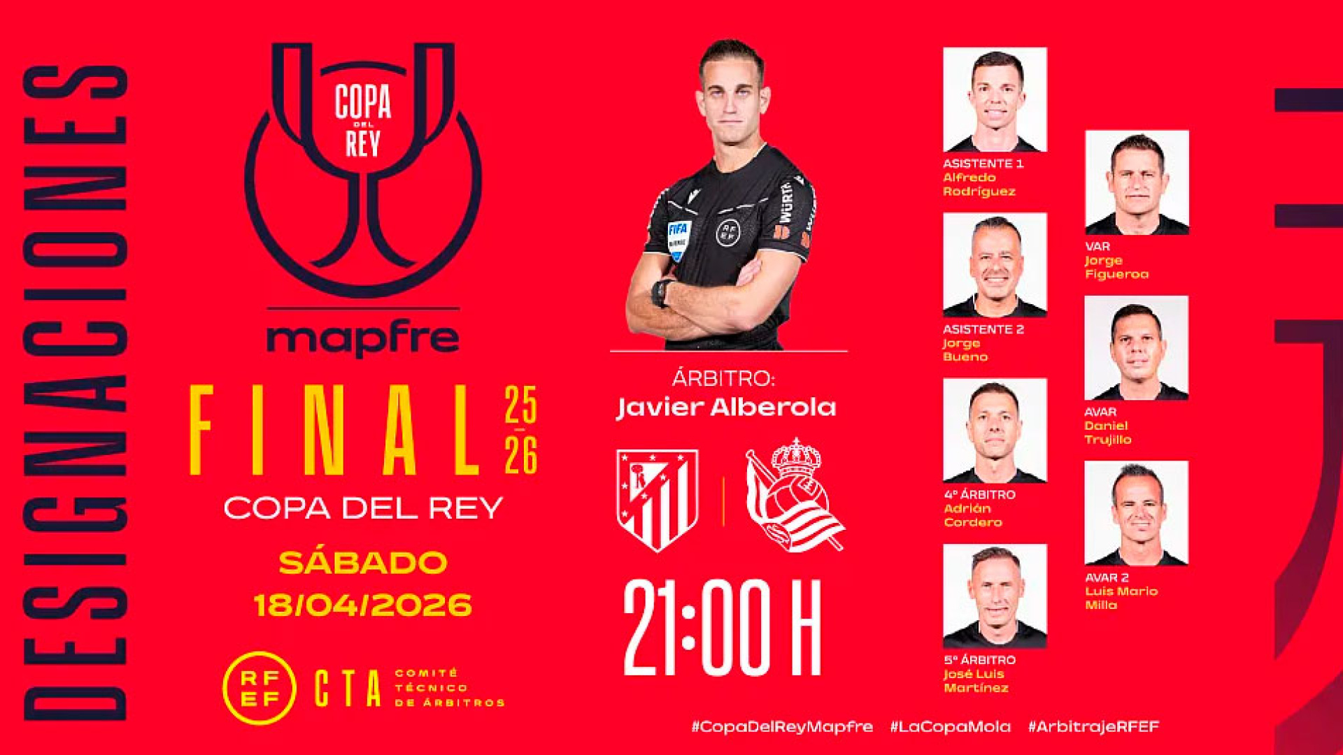 Alberola Rojas dirigirá la final de la Copa del Rey entre el Atlético y la Real Sociedad