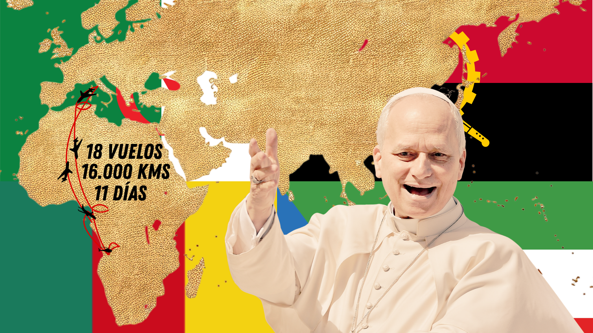 16.000 kilómetros, 18 vuelos, 11 días y 4 países: las cifras del maratoniano viaje a África del Papa León