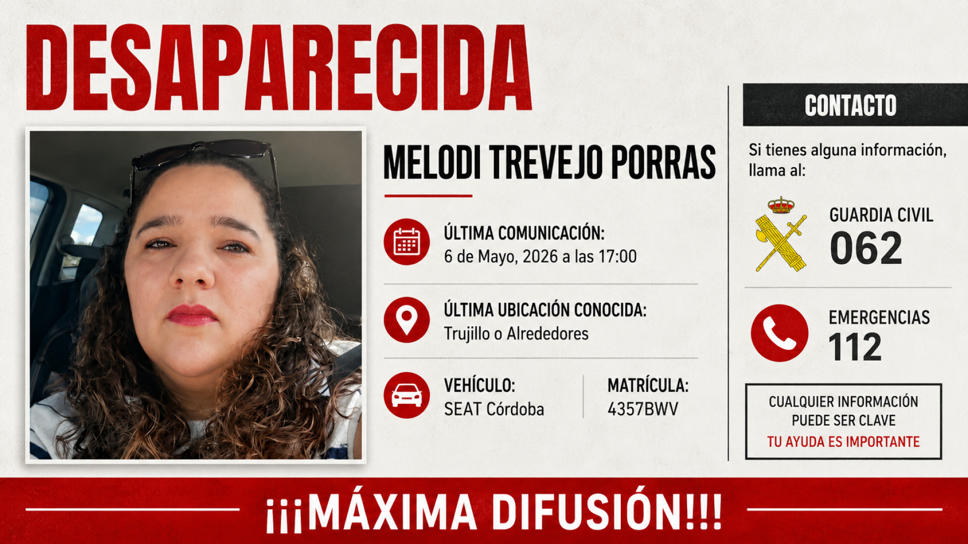 Buscan a una mujer de 38 años desaparecida en Trujillo tras salir de casa con su coche