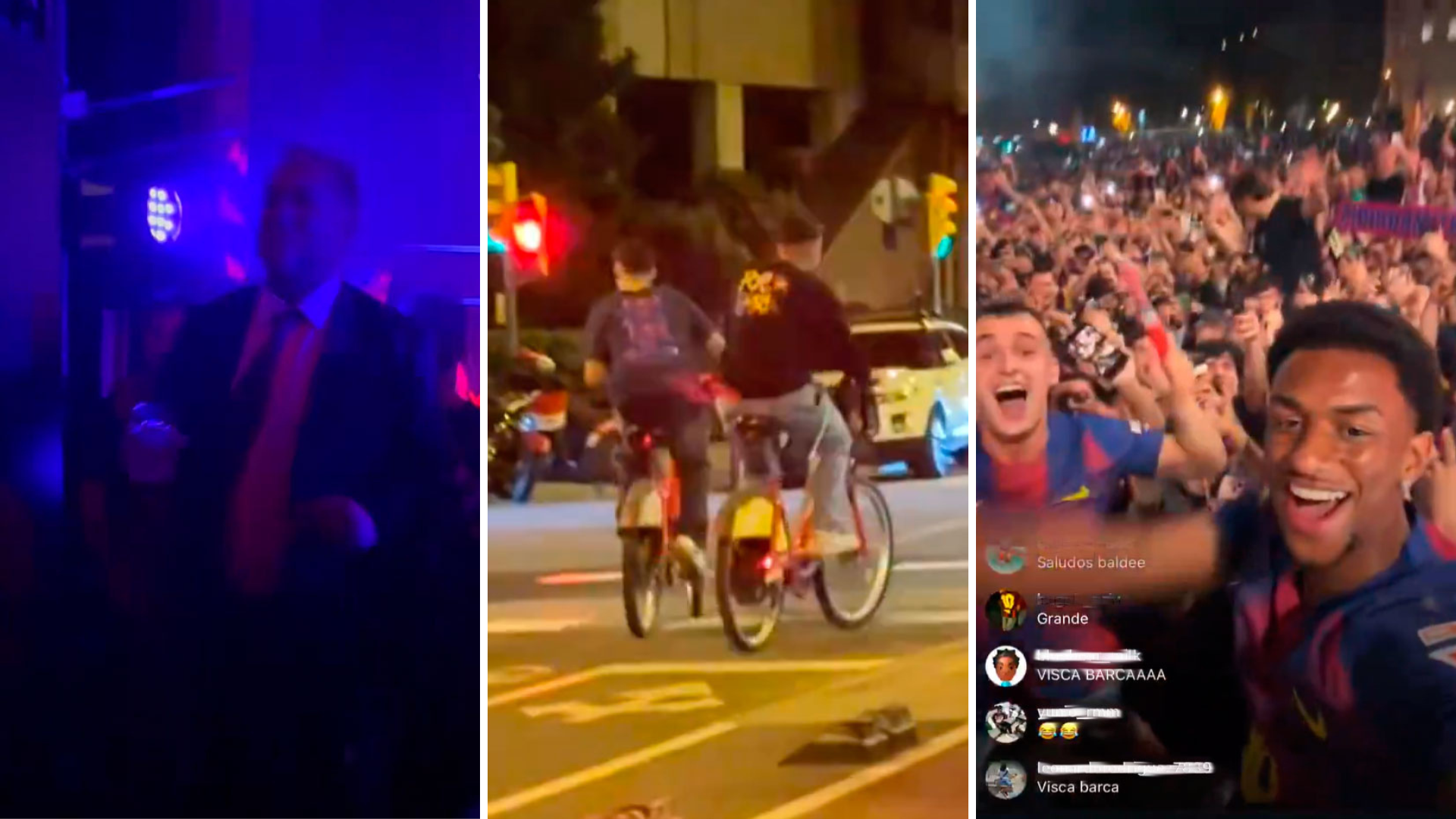 Así fue la celebración del Barça: Laporta, en Luz de Gas; Casadó y Balde, en la Plaza de Cataluña, el 'Clan de la Bici' 2.0...