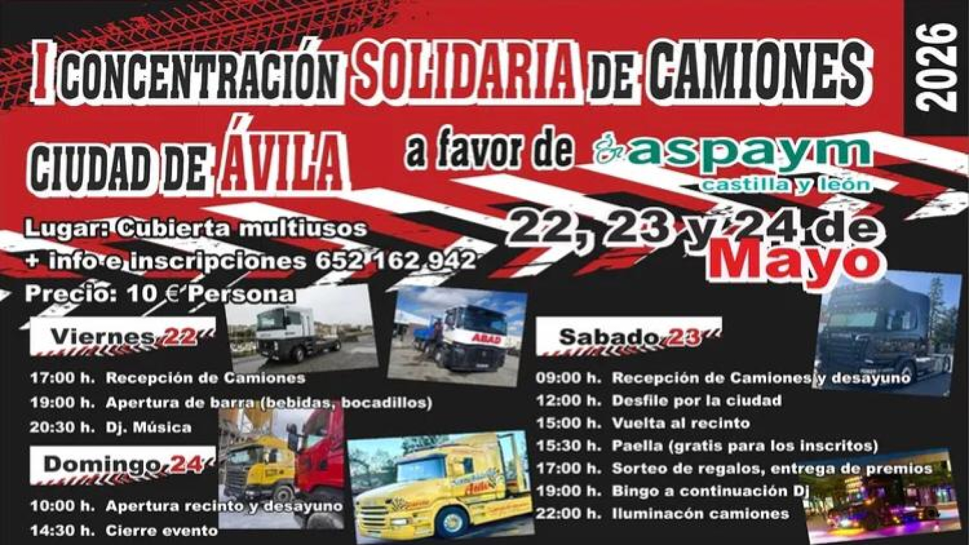 La primera concentración de camiones solidaria llega a Ávila para apoyar a ASPAYM