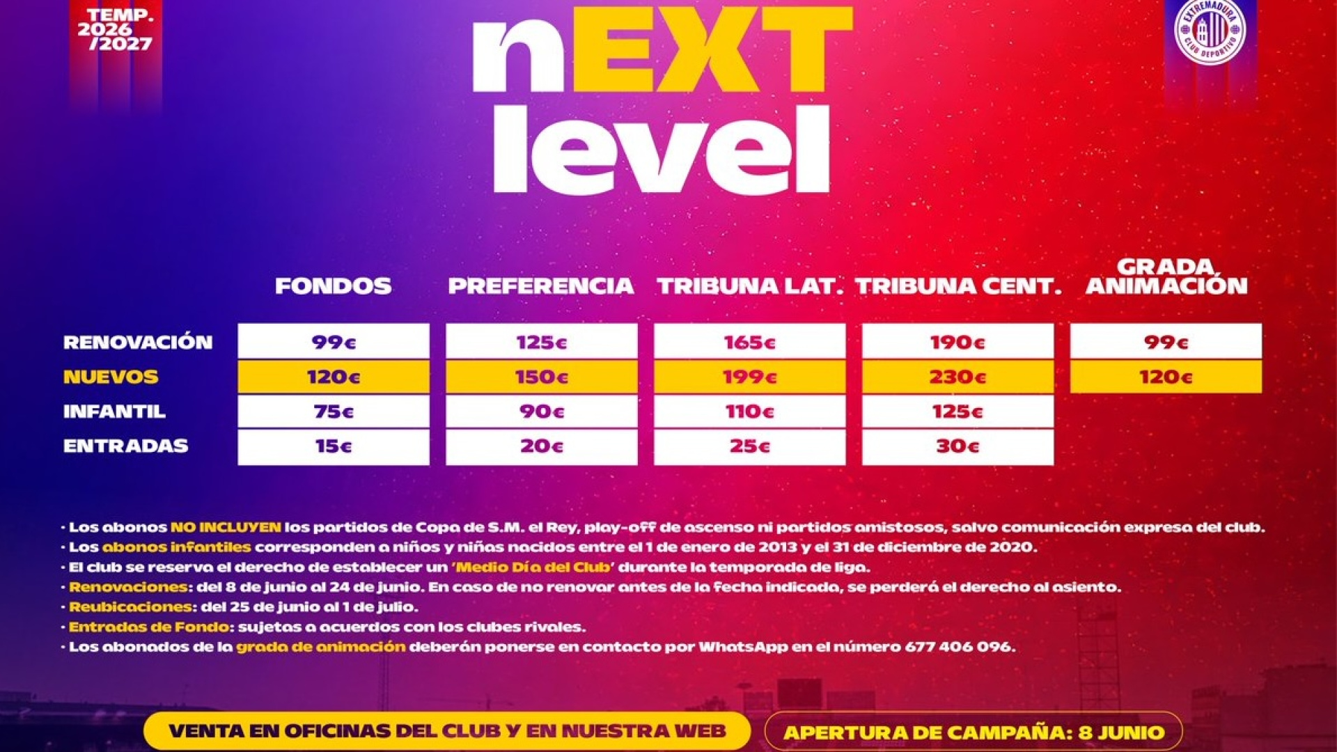 El CD Extremadura inicia su campaña de abonos este lunes, 8 