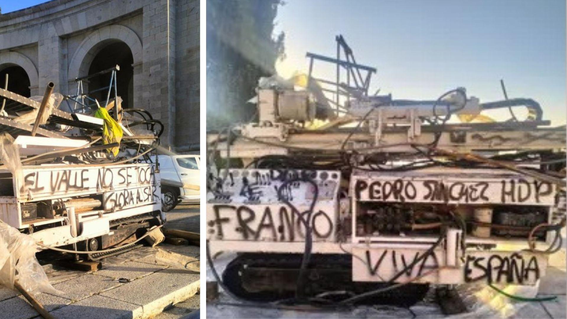 Vandalizada con pintadas la maquinaria de las obra