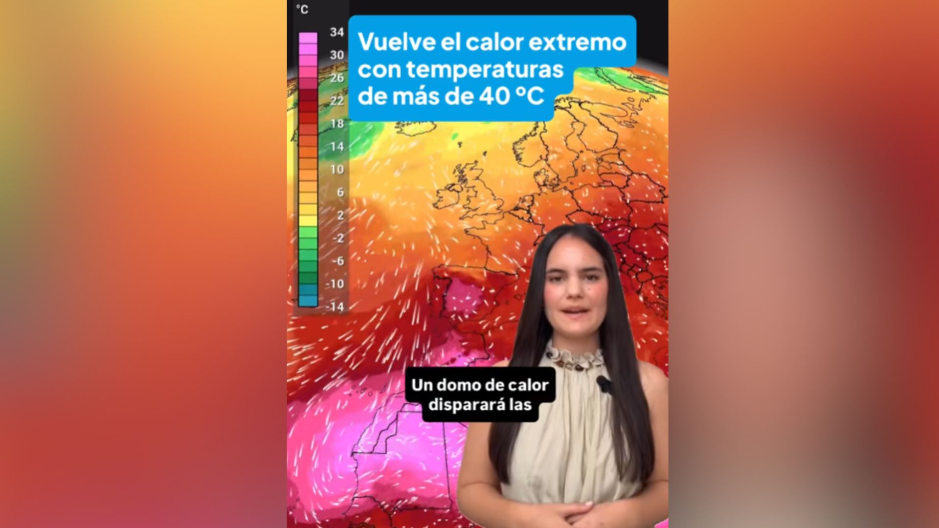 Andrea Danta, meteoróloga: "Un domo de calor disparará las temperaturas a más de 40 grados en amplias zonas del país, de cara al fin de semana comenzará a notarse subiendo las mínimas"