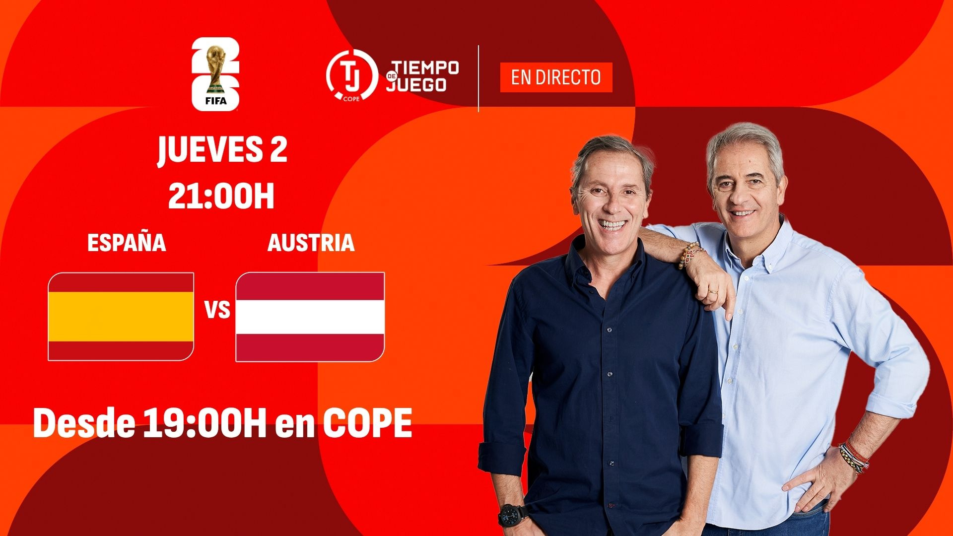 Sigue en directo Tiempo de Juego este jueves desde las 19:00h con el España - Austria