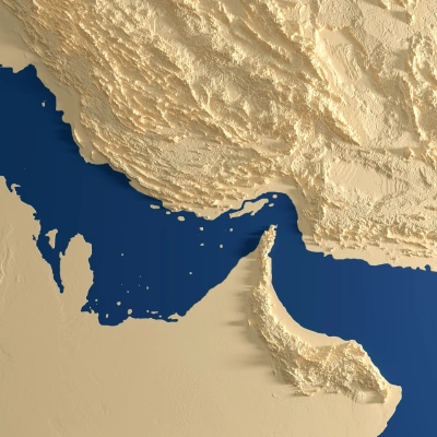 Mapa en relieve del estrecho de Ormuz