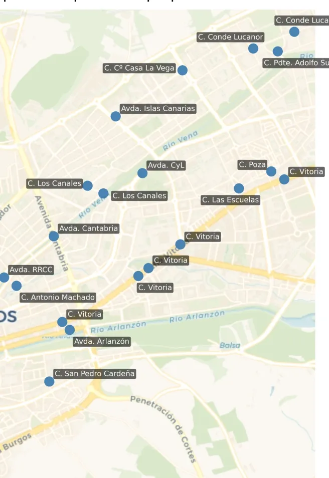 Estos son los 21 pasos de peatones que Andando Burgos ha solicitado en el centro y este de la ciudad para "devolver las calles a los peatones"