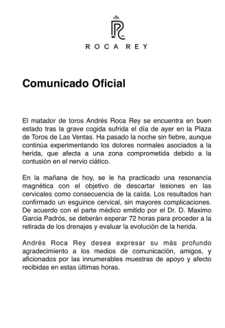 Comunicado de Andrés Roca Rey