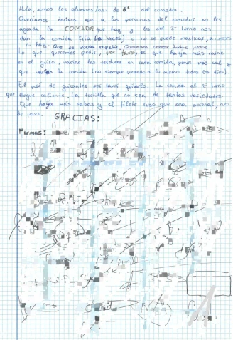 Carta escrita por los alumnos de sexto del CEIP Vales Villamarín