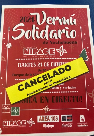 Cartel distribuido por NIPACE anunciado la cancelación del vermú por culpa del Ayuntamiento