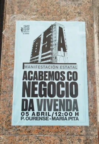 Cartel de la manifestación para "acabar con el negocio de la vivienda" en A Coruña
