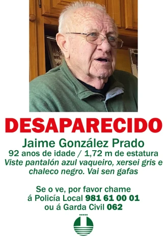 Cartel de la desaparición de un nonagenario de Iñás (Oleiros)