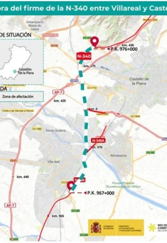 Obras en la Nacional 340 entre Vila-real y Castellón