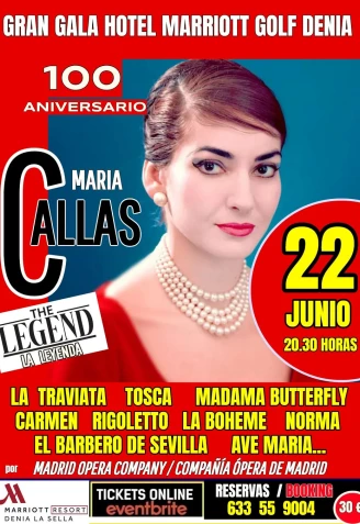 Cartel de la Gran Gala Lírica del 100 Aniversario de María Callas en Dénia