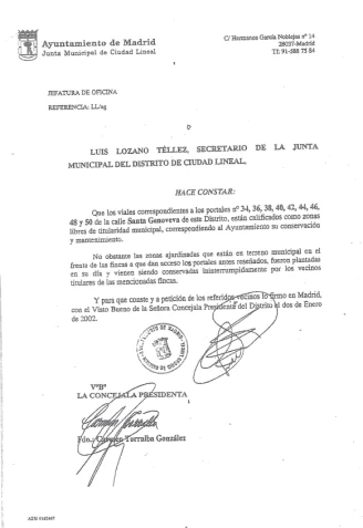 Acuerdo municipal con la Calle Santa Genoveva