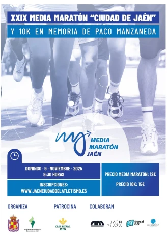 Cartel Media Maratón Ciudad de Jaén y 10K en memoria de Paco Manzaneda