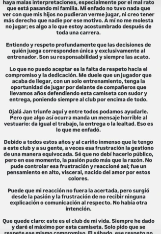 Comunicado Dani Rodríguez, en sus redes sociales