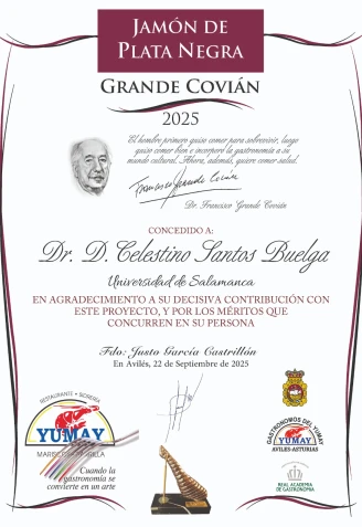 El diploma entregado a Celestino Santos Buelga