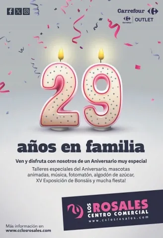 Cartel de aniversario del 29 aniversario del Centro Comercial Los Rosales