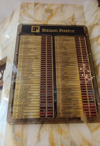 Panel con la cotización de la bolsa en el edificio Pastor de A Coruña