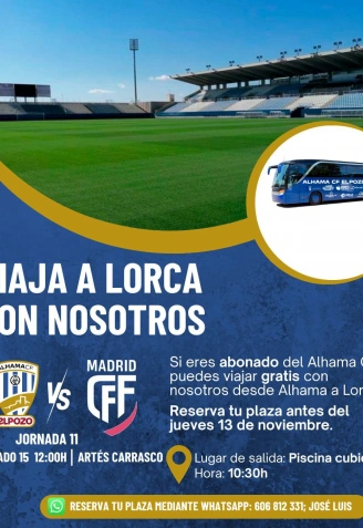 El Alhama ElPozo dispone de un autobús para sus seguidores, que puedan viajar de forma gratuita de Alhama a Lorca