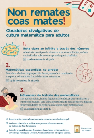 Cartel de presentación del programa "Non remates coas mates" que tiene lugar en Ares